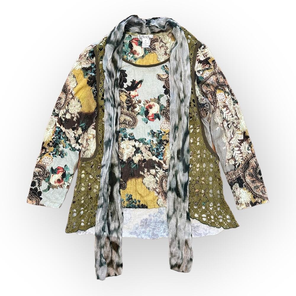 Elysee 26 Boho Art to wear Crochet Gauzy Lagenlook Top Size XL